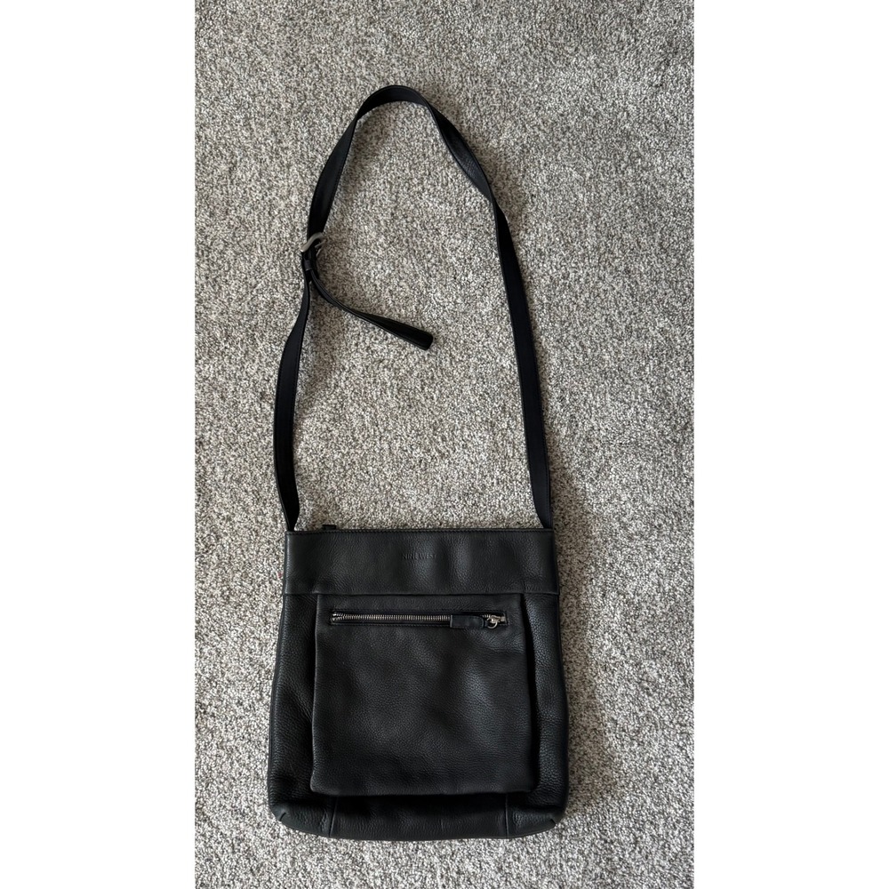 Nine West Black Genuine Leather Crossbody Bag Adjustable Strap Pebbled Messenger